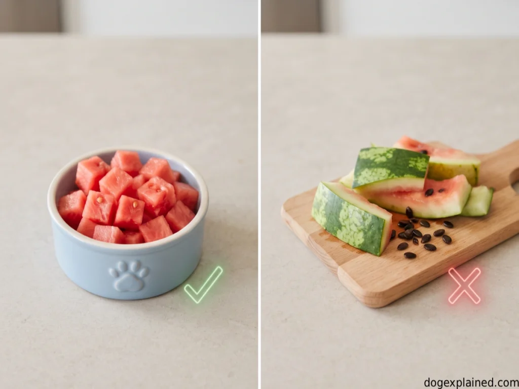 Seedless watermelon flesh compared with rind and seeds puppies should avoid