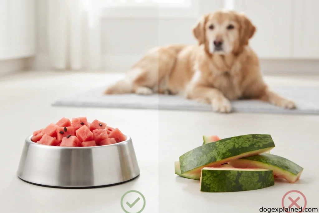 Prepared watermelon flesh compared with rind dogs should not eat
