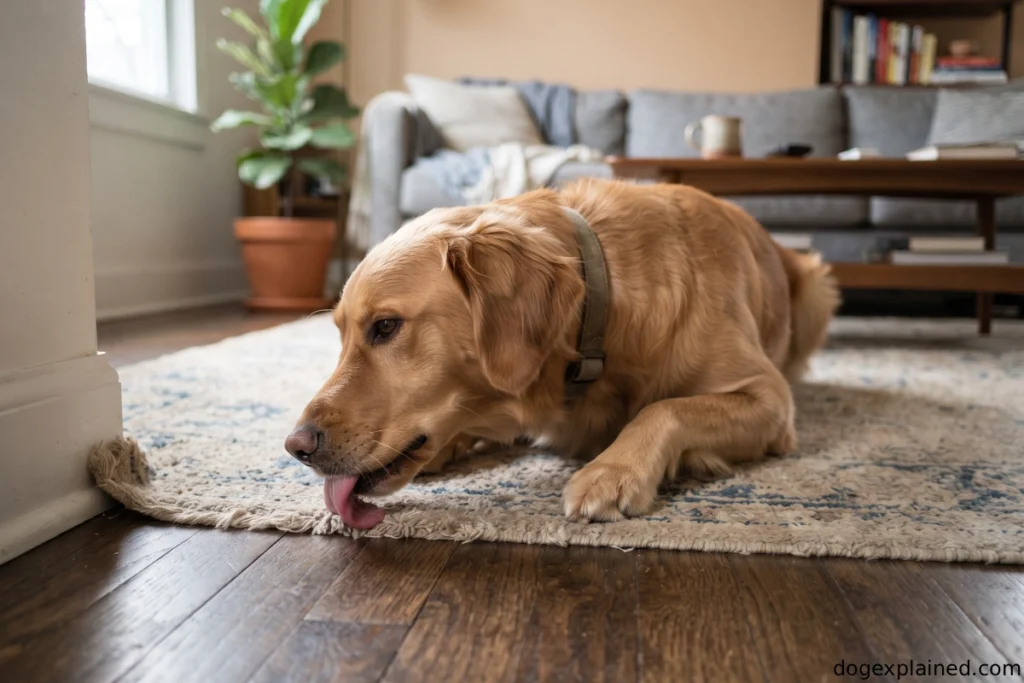 Dog repeatedly licking a carpet at home
